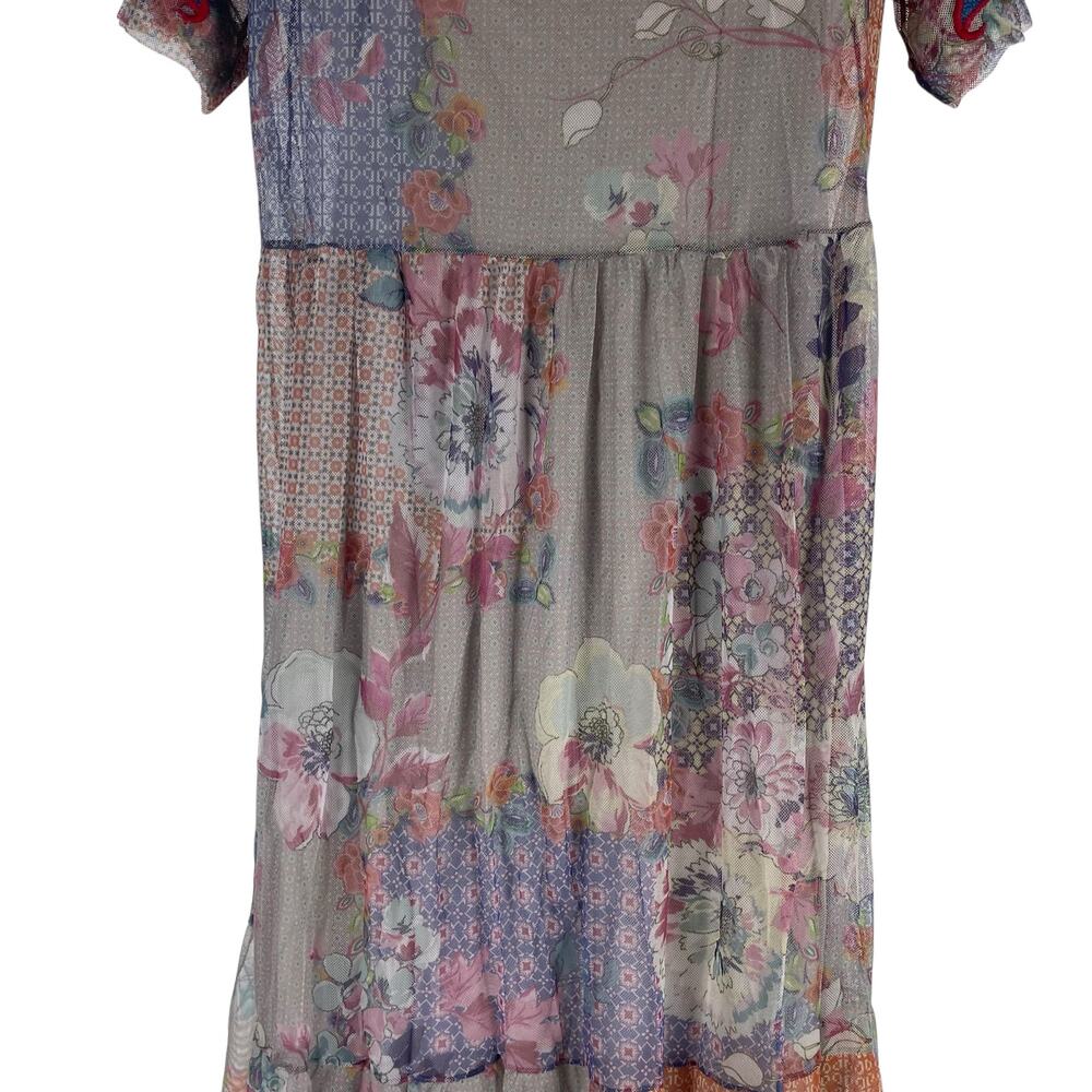 Johnny Was BIYA Kandence Tiered Mesh Dress Floral Embroidery Size M - Picture 11 of 13